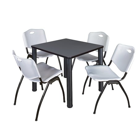 TB3030GYBPBK47GY Grey 30 in. Kee Square Breakroom Table with Black & Grey 4 M Stack Chairs